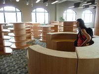 When I got there the library was a big open space. I designed the furniture and had it built in the parking garage under the school.